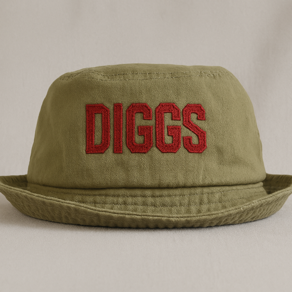 Diggs Bucket Hat - Khaki with Red Diggs Text